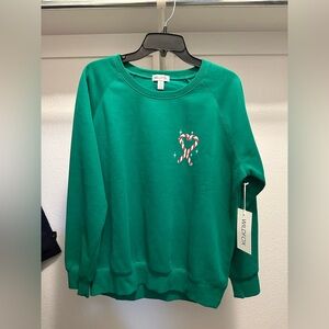 Wildfox Green Crewneck Sweatshirt with Candy Cane Heart